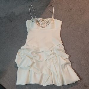 Sale!  Elegant White Satin Dress with Lace Detail